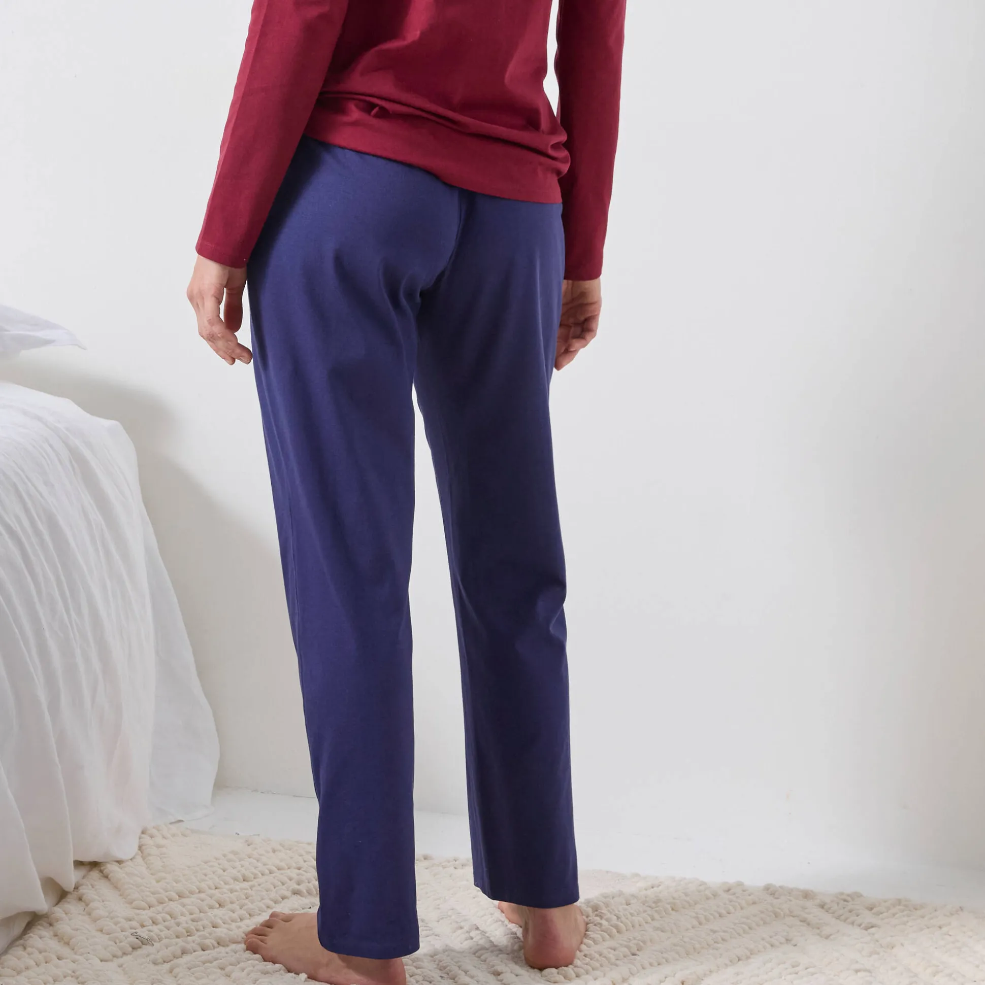 Effen pyjamabroek in katoen met geplaatste print "Beautiful"