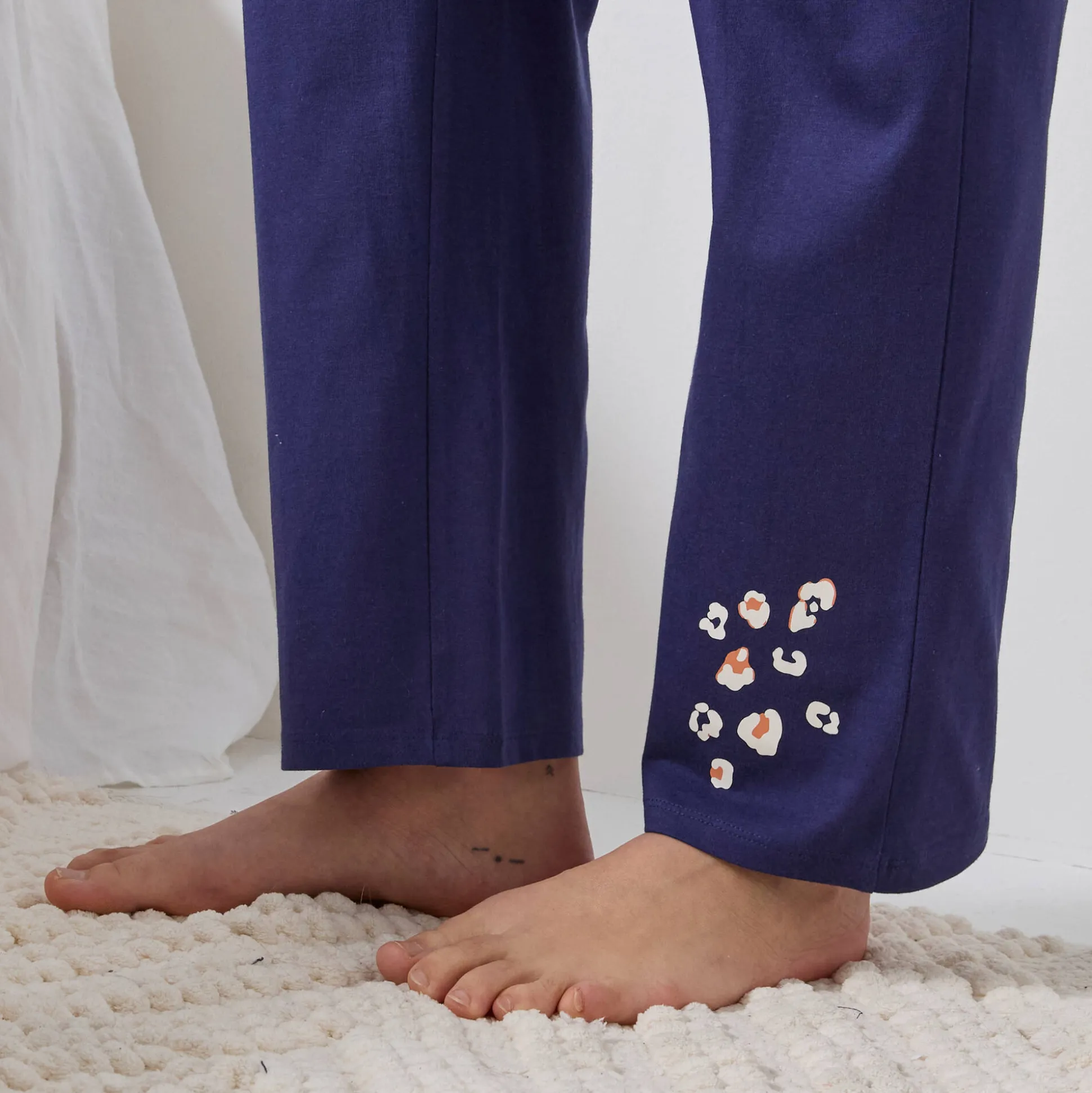 Effen pyjamabroek in katoen met geplaatste print "Beautiful"