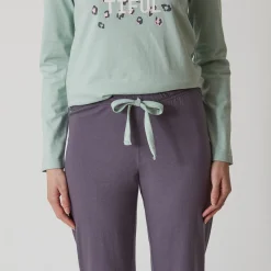 Effen pyjamabroek in katoen met geplaatste print 