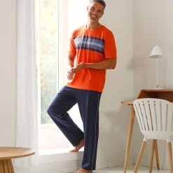 Effen pyjamabroek met contrasterende piping, katoen