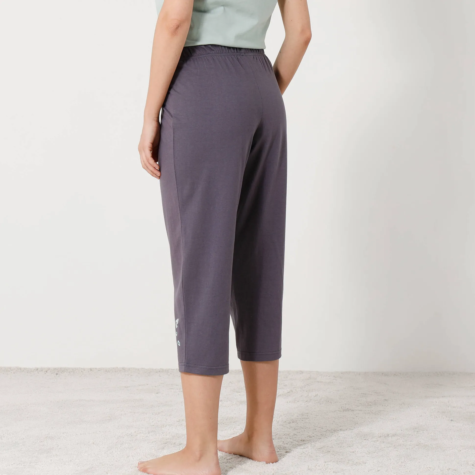 Effen 3/4-pyjamabroek met geplaatste print "Beautiful"