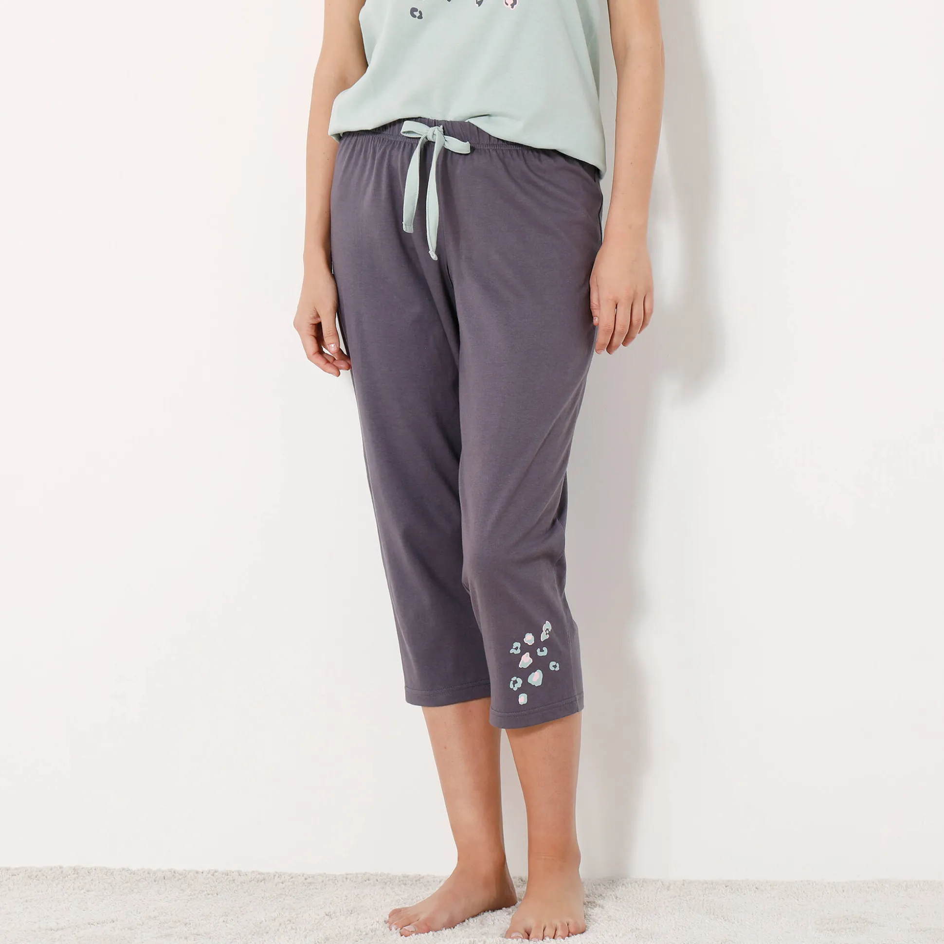Effen 3/4-pyjamabroek met geplaatste print "Beautiful"