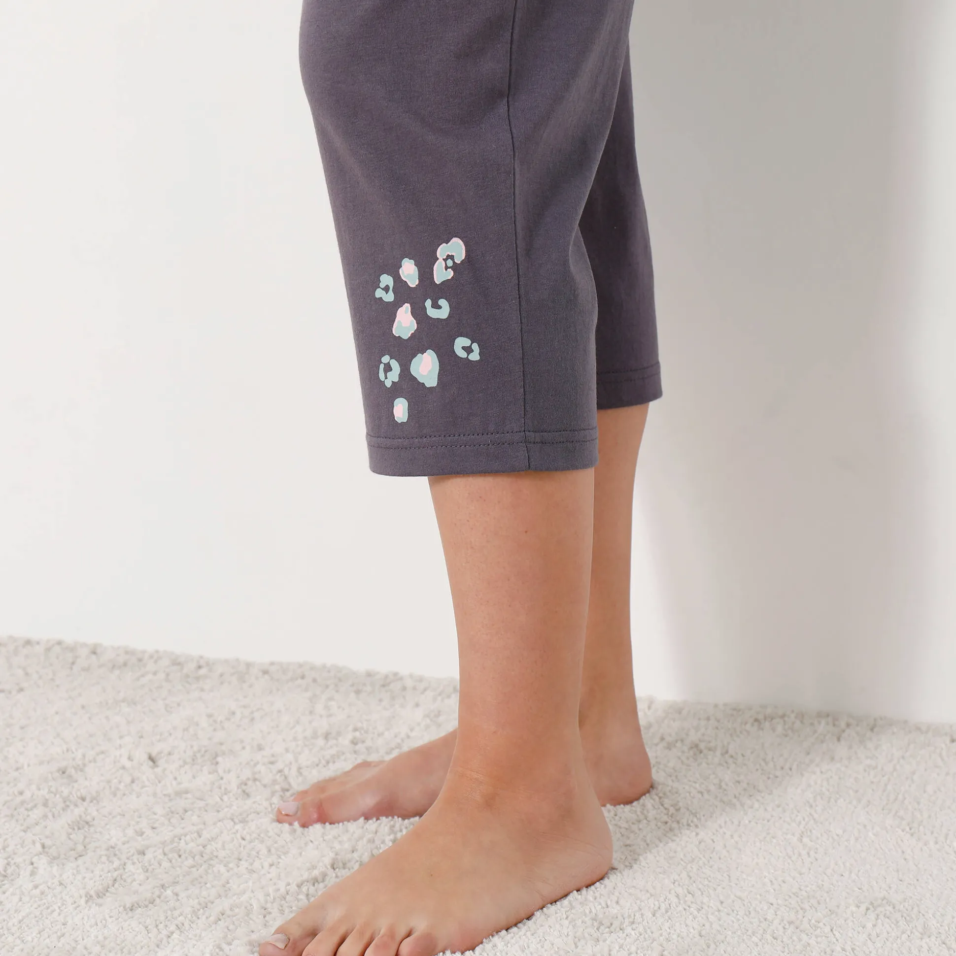 Effen 3/4-pyjamabroek met geplaatste print "Beautiful"