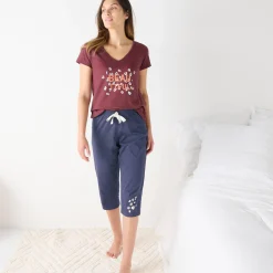 Effen 3/4-pyjamabroek met geplaatste print "Beautiful"