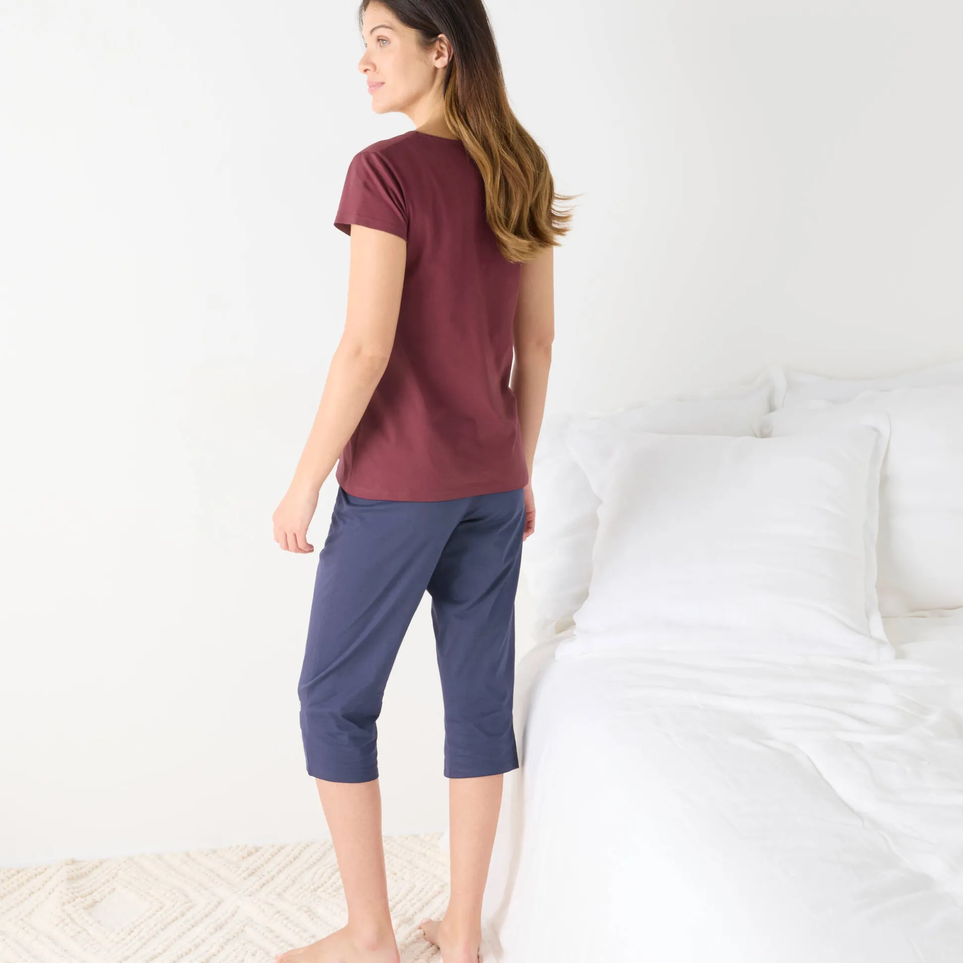 Effen 3/4-pyjamabroek met geplaatste print "Beautiful"