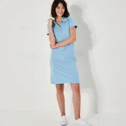 Effen, rechte jurk met polokraag, stretchtricot