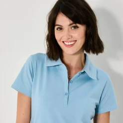 Effen, rechte jurk met polokraag, stretchtricot