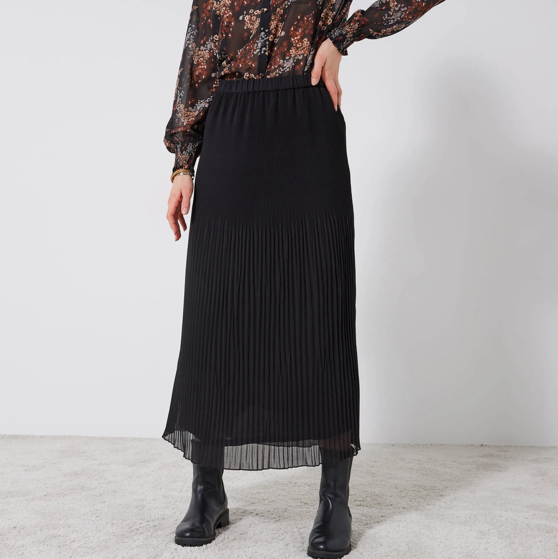 Effen rok in plissévoile, gerecycleerd polyester(**) - grote lengte