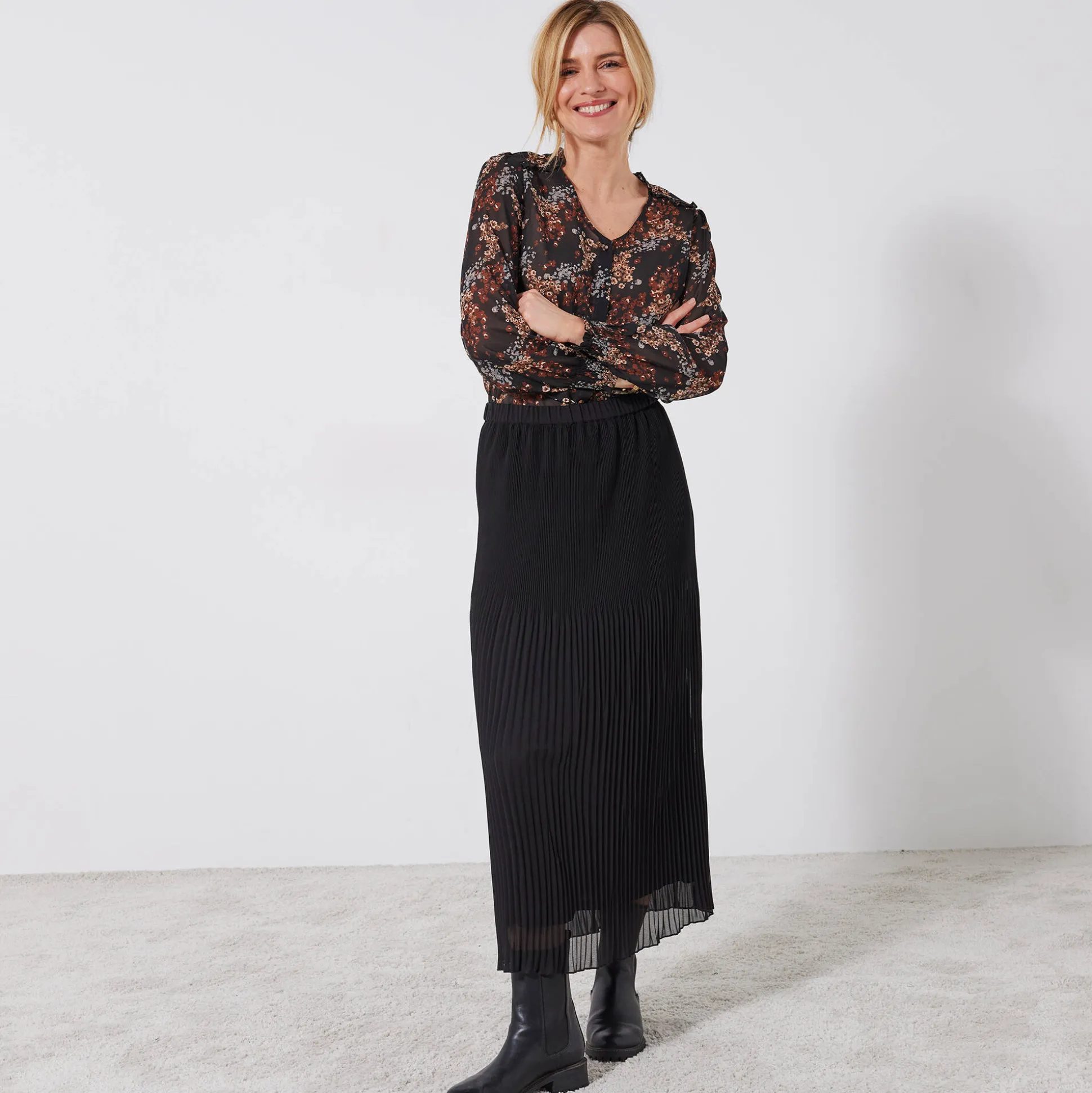Effen rok in plissévoile, gerecycleerd polyester(**) - grote lengte