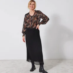 Effen rok in plissévoile, gerecycleerd polyester(**) - grote lengte