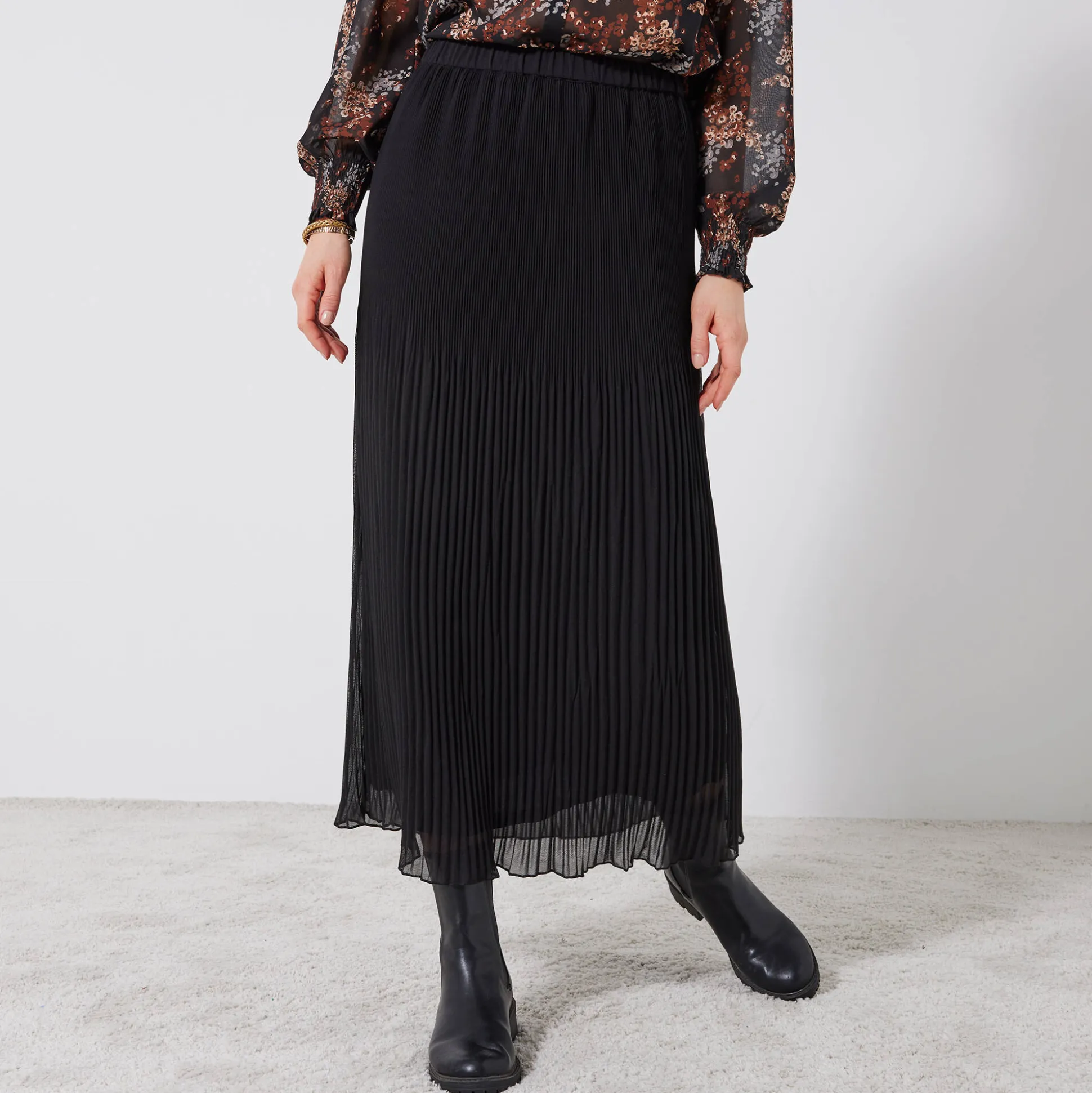 Effen rok in plissévoile, gerecycleerd polyester(**) - grote lengte