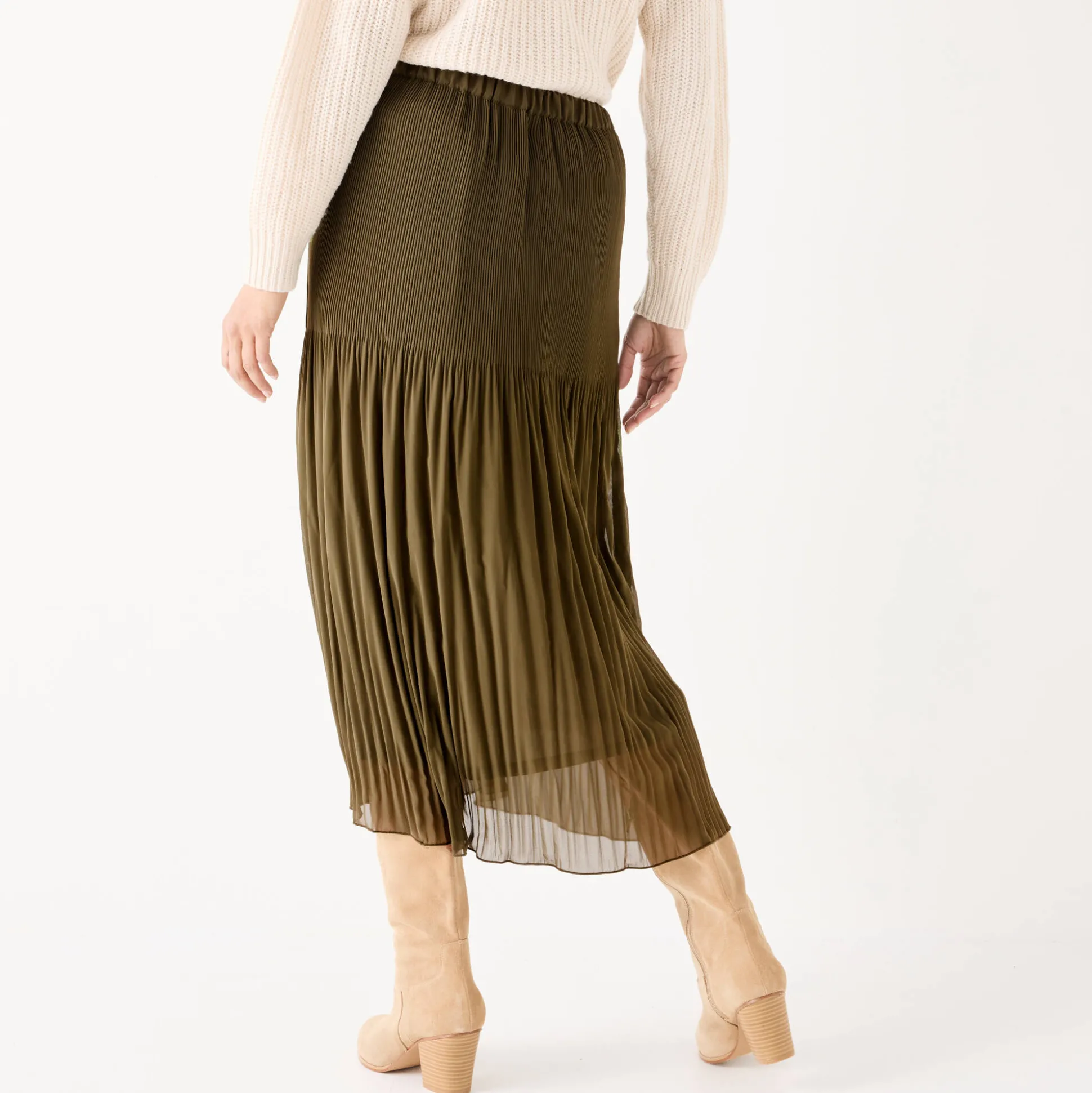 Effen rok in plissévoile, gerecycleerd polyester(**) - grote lengte