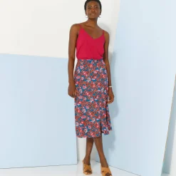 Effen rok met knopen en bloemenprint, viscose