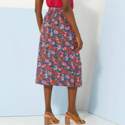 Effen rok met knopen en bloemenprint, viscose