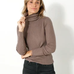 Effen rolkraagtrui in ribbeltricot<br>