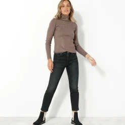 Effen rolkraagtrui in ribbeltricot<br>