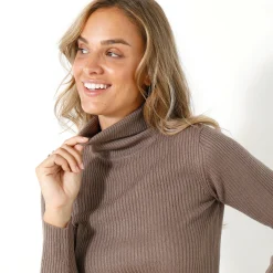 Effen rolkraagtrui in ribbeltricot<br>