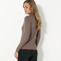 Effen rolkraagtrui in ribbeltricot<br>