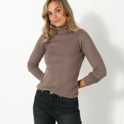 Effen rolkraagtrui in ribbeltricot<br>