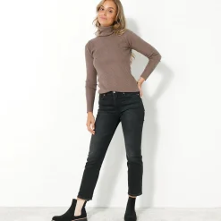 Effen rolkraagtrui in ribbeltricot<br>