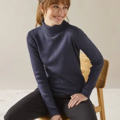 Effen rolkraagtrui in ribbeltricot<br>