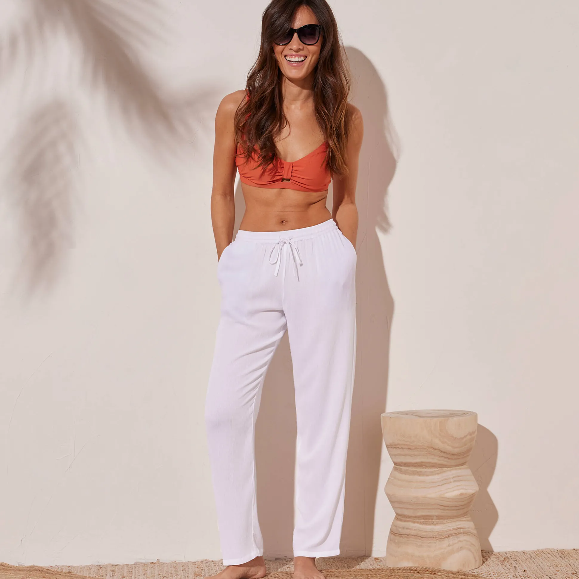 Effen soepele broek in crepon
