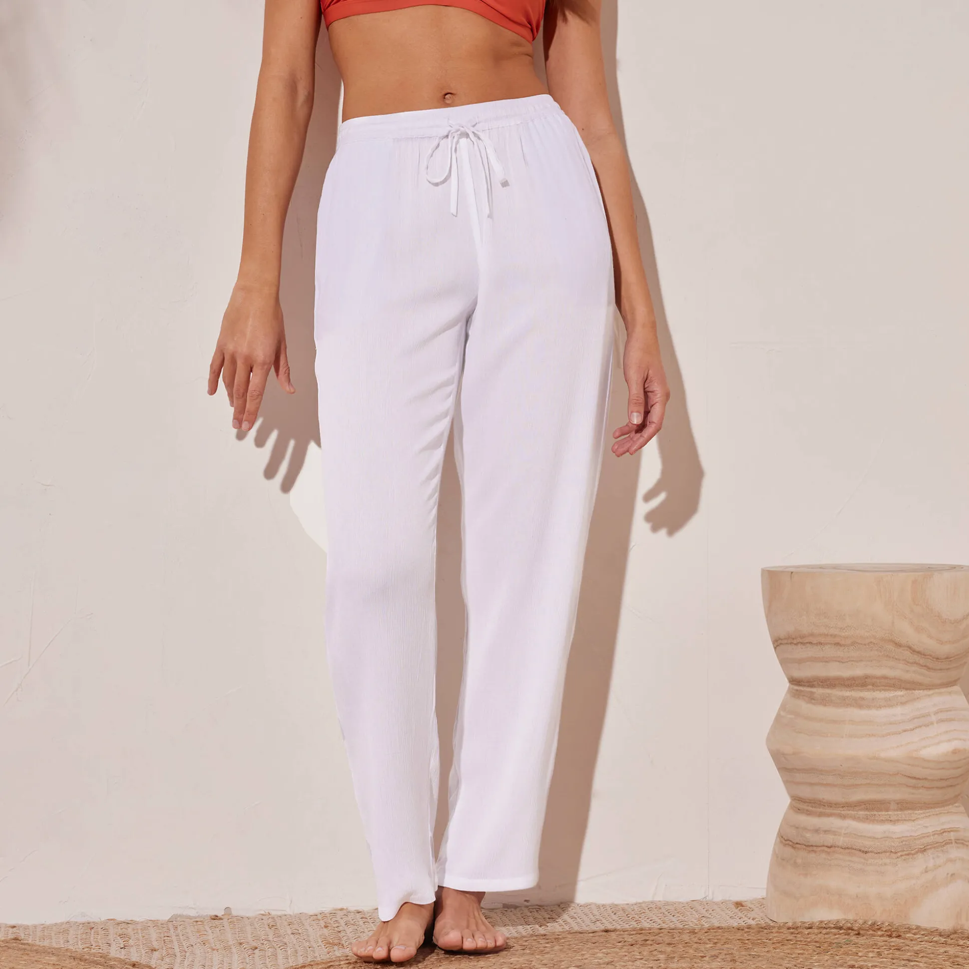 Effen soepele broek in crepon