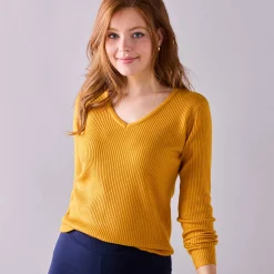 Effen trui in ribbeltricot met V-hals