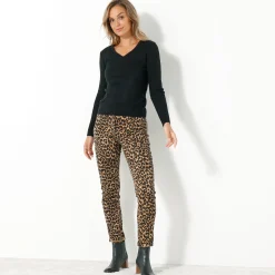 Effen trui in ribbeltricot met V-hals