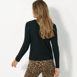 Effen trui in ribbeltricot met V-hals
