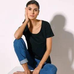 Effen T-shirt in biokatoen met ronde hals, eco-verantwoord