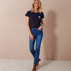 Effen T-shirt met 'hart' borduursel, korte mouwen