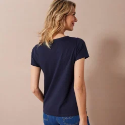 Effen T-shirt met 'hart' borduursel, korte mouwen