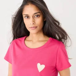 Effen T-shirt met 'hart' borduursel, korte mouwen