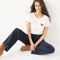 Effen T-shirt met 'hart' borduursel, korte mouwen