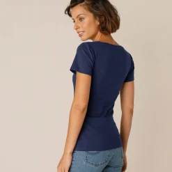 Effen T-shirt met korte mouwen en ronde hals in biokatoen(**)
