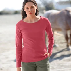 Effen T-shirt met lange mouwen in biokatoen(**)