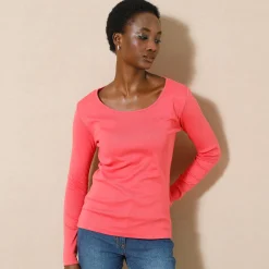 Effen T-shirt met lange mouwen in biokatoen(**)
