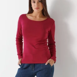 Effen T-shirt met lange mouwen in biokatoen(**)
