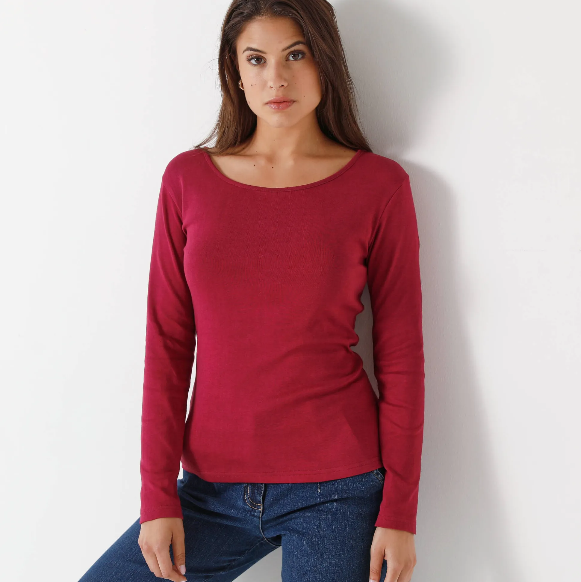 Effen T-shirt met lange mouwen in biokatoen(**)