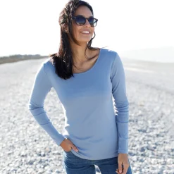 Effen T-shirt met lange mouwen in biokatoen(**)