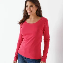 Effen T-shirt met lange mouwen in biokatoen(**)