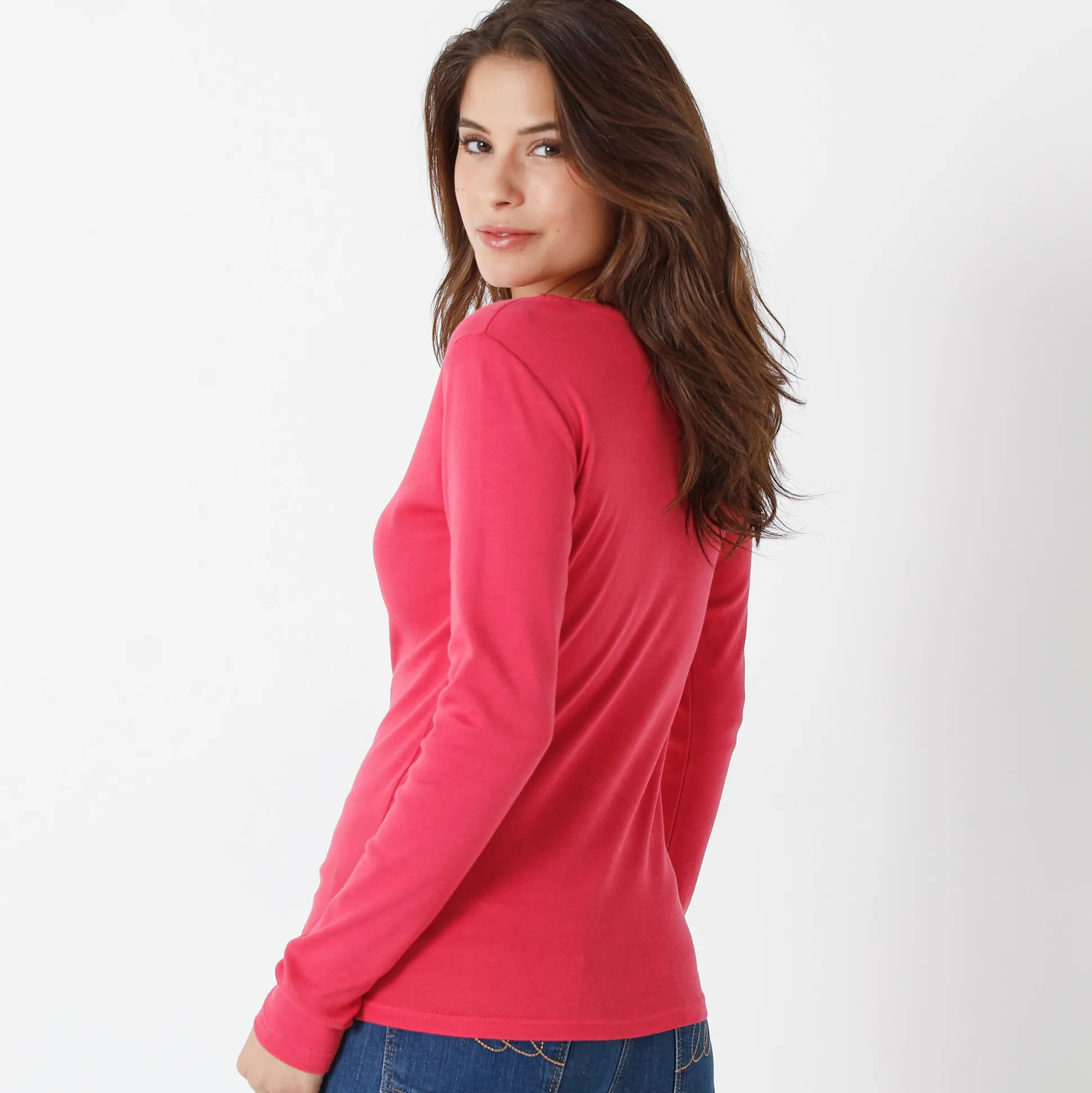 Effen T-shirt met lange mouwen in biokatoen(**)