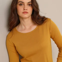 Effen T-shirt met lange mouwen in biokatoen(**)