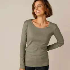 Effen T-shirt met lange mouwen in biokatoen(**)