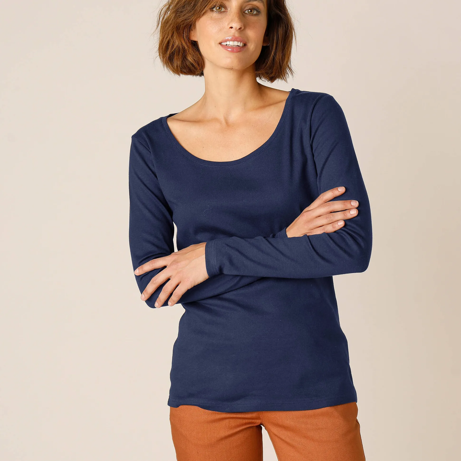 Effen T-shirt met lange mouwen in biokatoen(**)