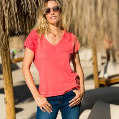 Effen T-shirt met macramé