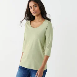 Effen T-shirt met 3/4-mouwen en ronde hals, katoen