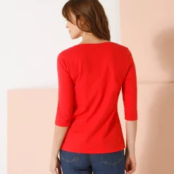 Effen T-shirt met 3/4-mouwen en ronde hals, katoen
