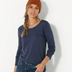 Effen T-shirt met ronde hals en lange mouwen